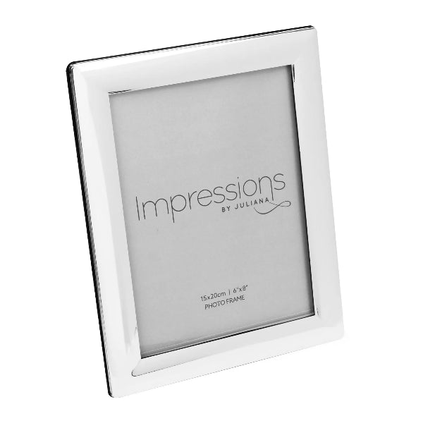 Silver photo frame with 'Impressions by Juliana' branding on a white background