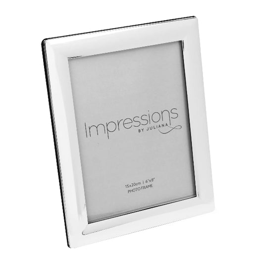 Silver photo frame with 'Impressions by Juliana' branding on a white background