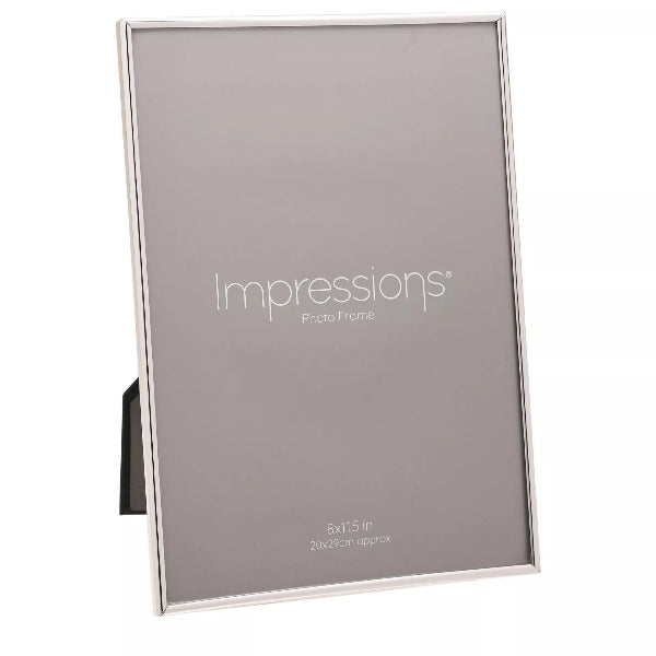 Silver photo frame with 'Impressions' branding on a white background