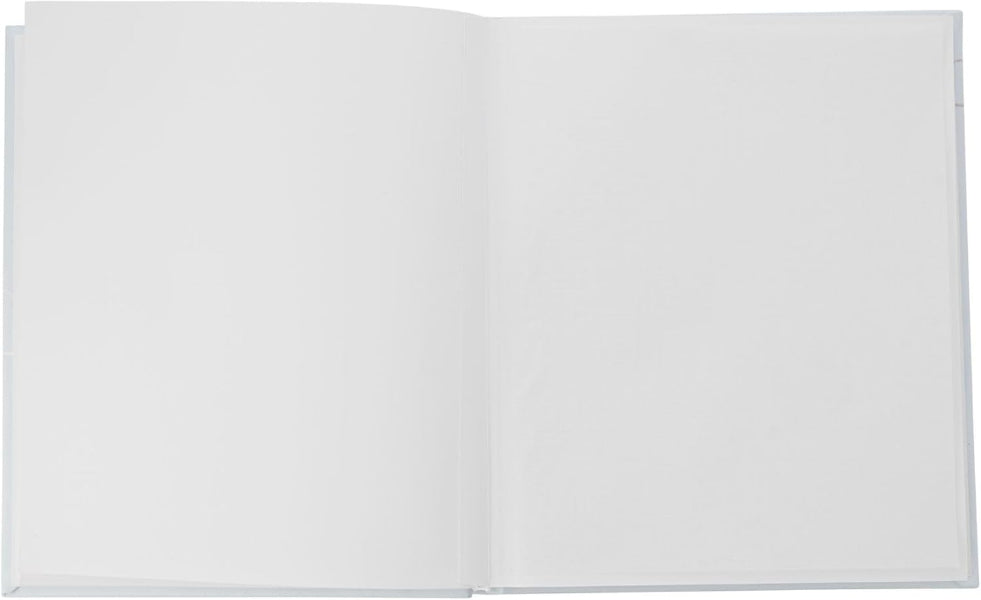 An open book or notebook with blank white pages, shown against a white background.