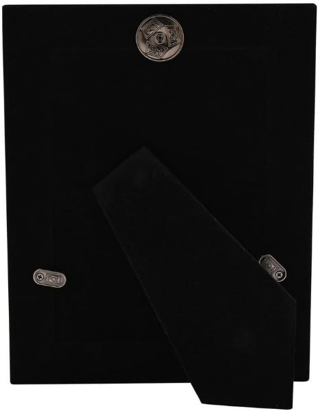 Black leather wallet with silver metal clasps on a white background