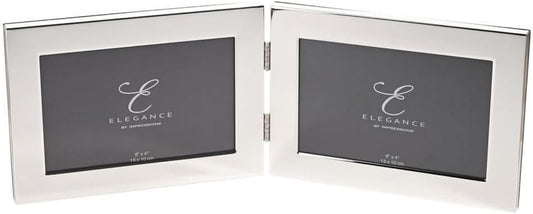 A silver-toned double picture frame shown open, with two dark photo inserts inside. The inserts display the logo and name 'Elegance by Appointment'.