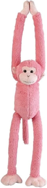 Pink monkey plush toy with long arms and legs on a white background