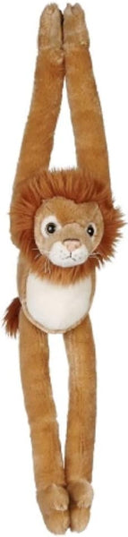Plush toy lion with long legs on a plain background