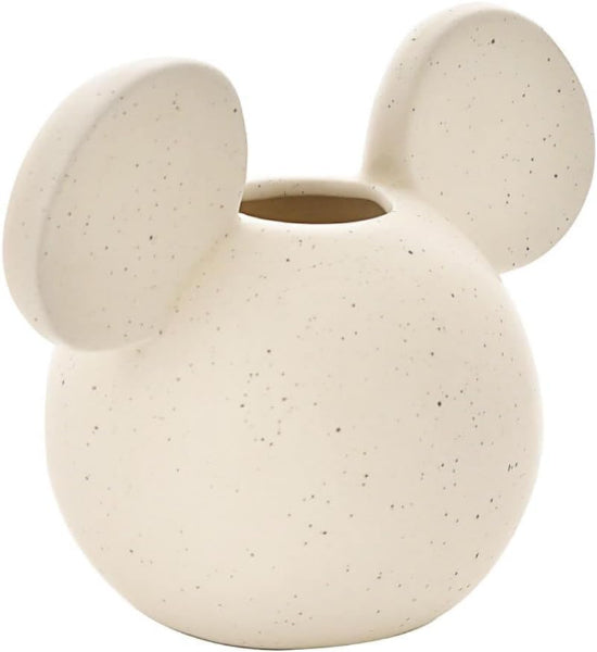 Ceramic planter shaped like a face with round ears on a white background
