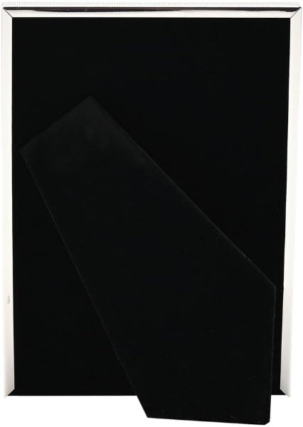 A black velvet jewelry display stand with a white metal frame, shown against a plain white background.