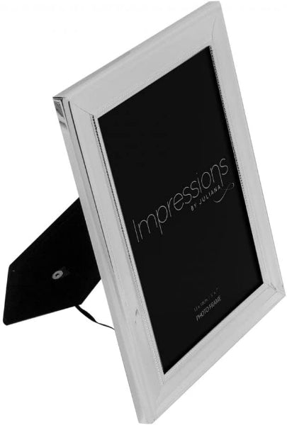 Silver picture frame with 'Impressions' branding on a white background