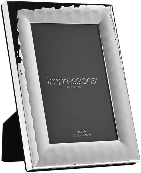 Silver photo frame with 'Impressions' branding on a white background