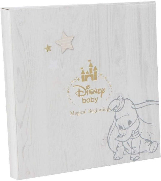 Disney baby album with Dumbo illustration and castle logo on a white background