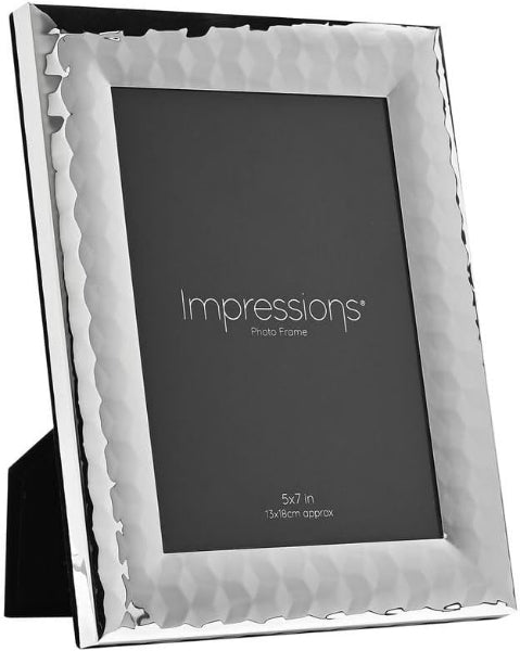 Silver photo frame with 'Impressions' branding on a white background