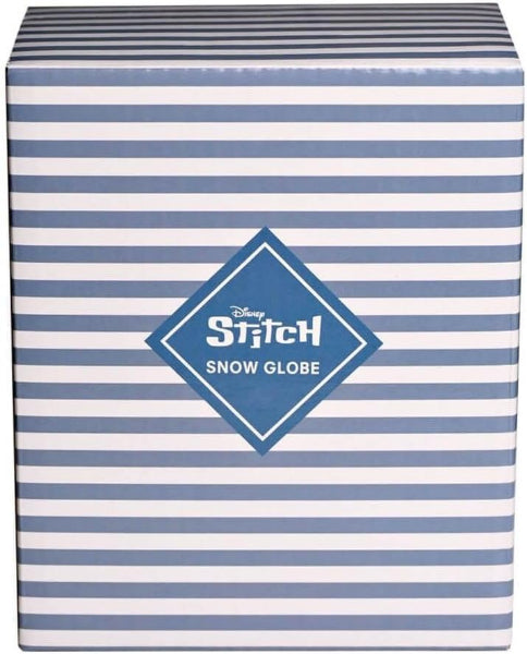 Striped box with Disney Stitch snow globe logo on a white background
