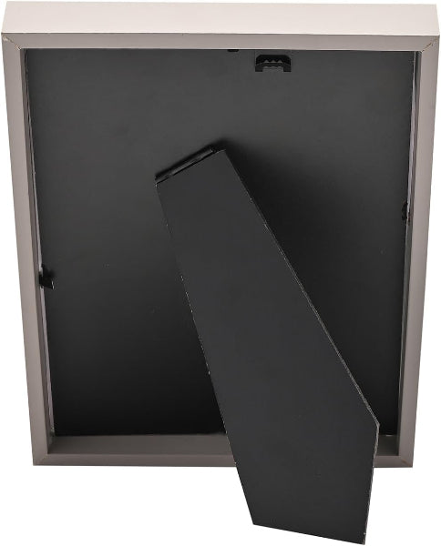 The back view of a square wall-mounted picture frame with a light gray outer frame and a black inner backing board, shown on a white background.