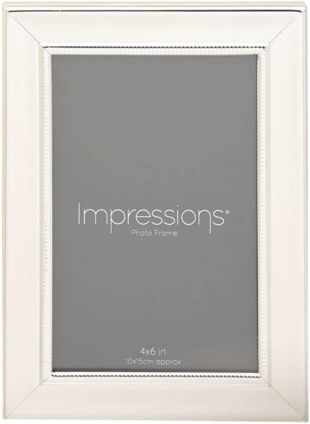 White photo frame with 'Impressions' branding on a gray background