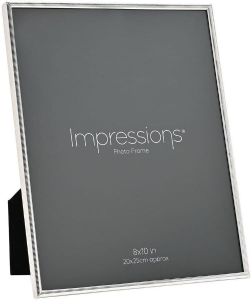 Silver photo frame with 'Impressions' branding on a white background