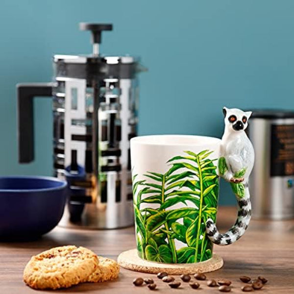 Puckator Lemur with Jungle Decal Ceramic Shaped Handle Mug 400ml