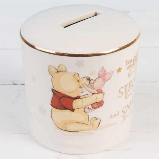Ceramic money box with Winnie the Pooh and Piglet design on a white background