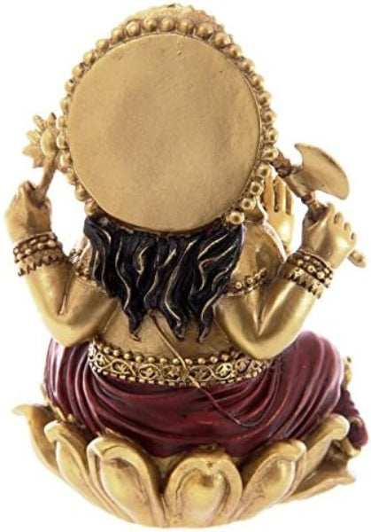 Decorative statue of a deity with gold and purple colors on a white background
