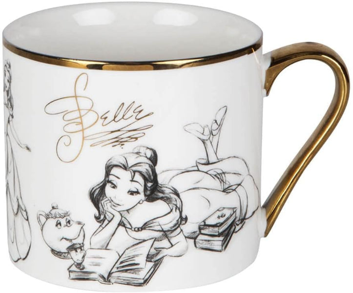 Mug with Belle from Disney's Beauty and the Beast design, featuring gold accents.
