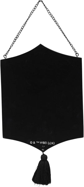 Black hanging sign with chain and tassel on a white background
