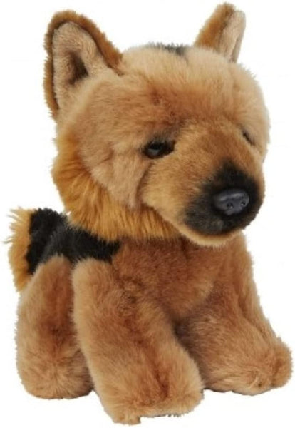 Plush toy resembling a German Shepherd dog on a white background
