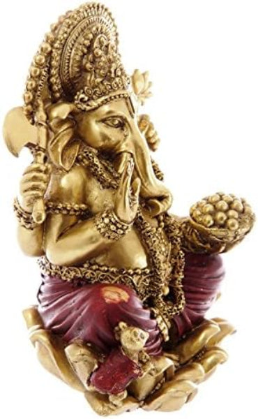Decorative statue of a神灵 figure in gold and purple on a white background