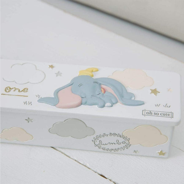 Children's storage box with Dumbo the elephant design on a white surface