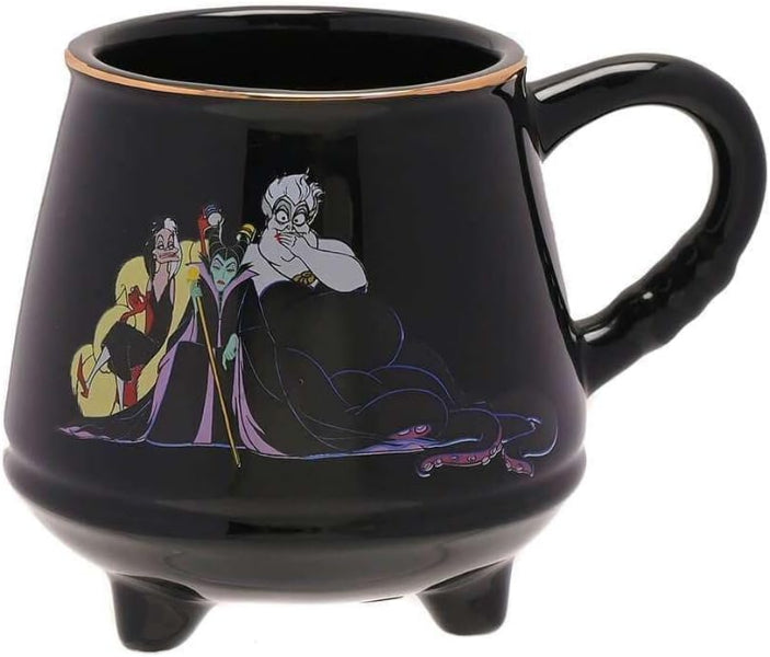Black mug with animated characters on a white background