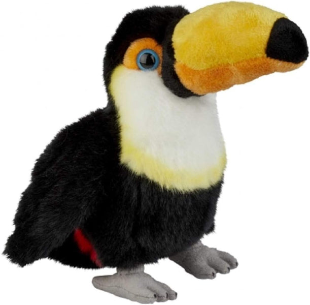Plush toy toucan on a white background