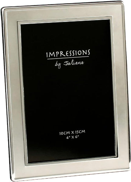 Silver photo frame with 'Impressions by Juliana' branding on a black background