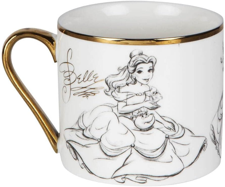 Mug with Belle from Disney's 'Beauty and the Beast' design on a white background