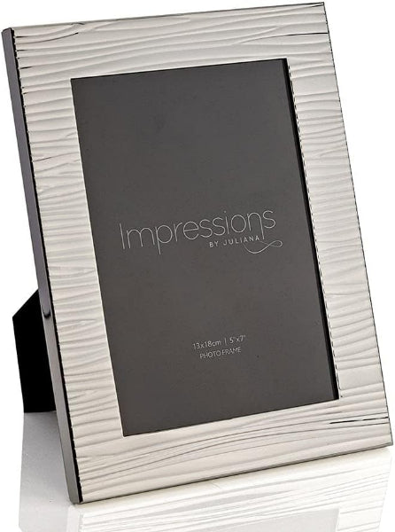 Silver photo frame with 'Impressions by Juliana' branding on a white background