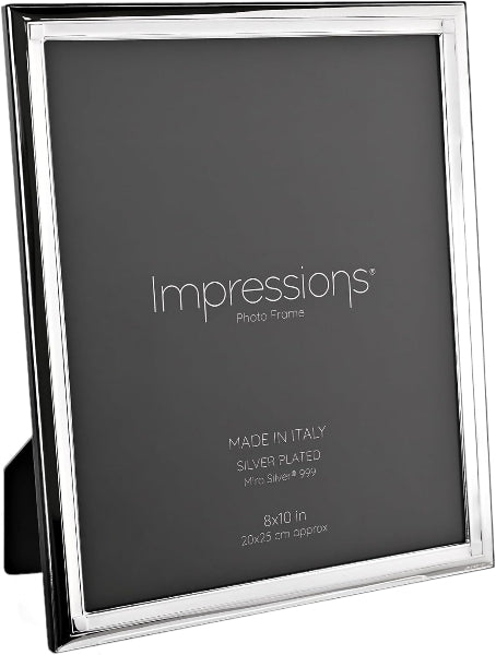 Silver photo frame with 'Impressions' branding on a white background