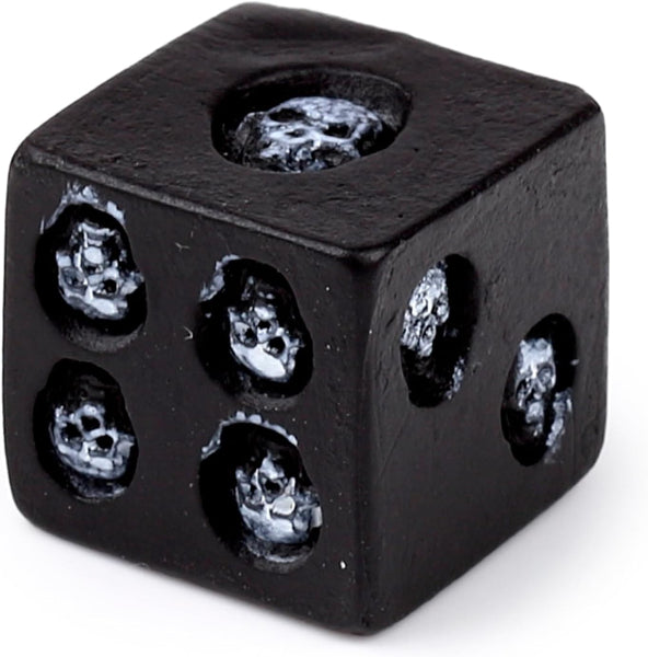 Black dice with skull designs on a white background