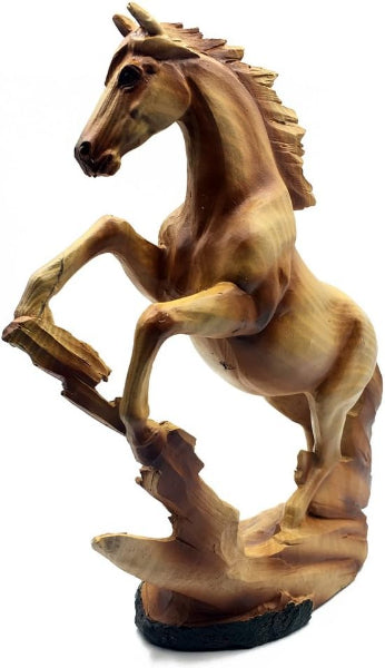 Wooden horse sculpture on a white background