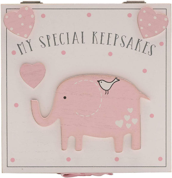 Petit Cheri My Special Keepsake Box Pink Elephant Design 16cm