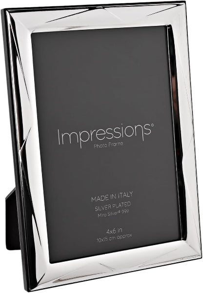 Silver photo frame with 'Impressions' branding on a white background