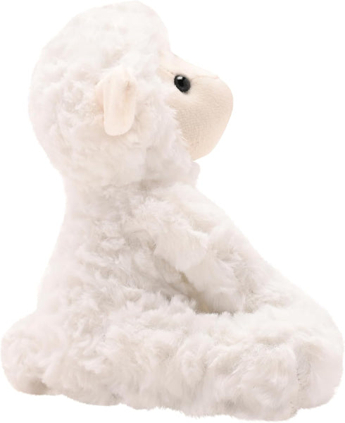 White plush toy sheep on a white background