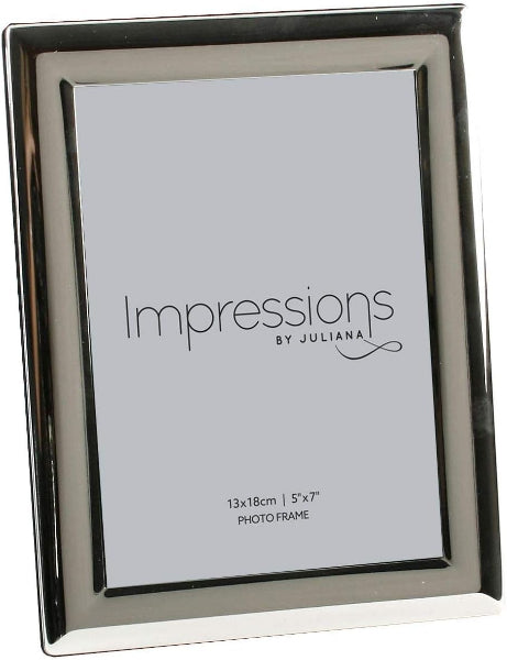 Silver photo frame with 'Impressions by Juliana' branding on a white background