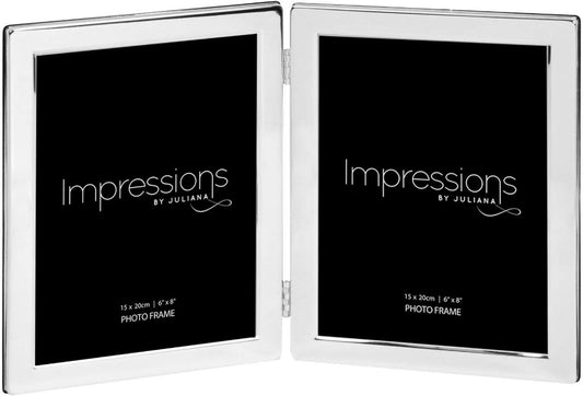 Two silver photo frames with 'Impressions by Juliana' branding on a white background.