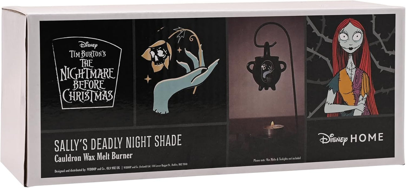Disney Home 'Sally's Deadly Night Shade' Cauldron Wax Melts Burner packaging with illustrations and branding.