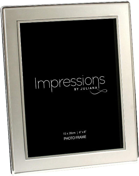 Silver photo frame with 'Impressions by Juliana' branding on a black background