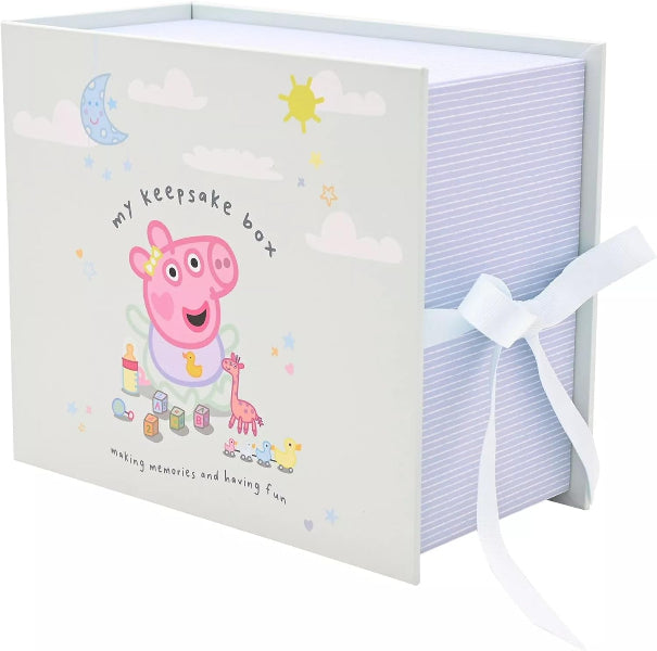 Children's keepsake box with cartoon character and decorative elements on a white background