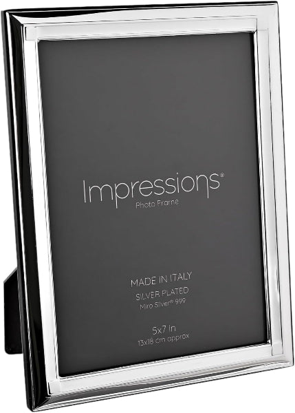 Silver photo frame with 'Impressions' branding on a white background