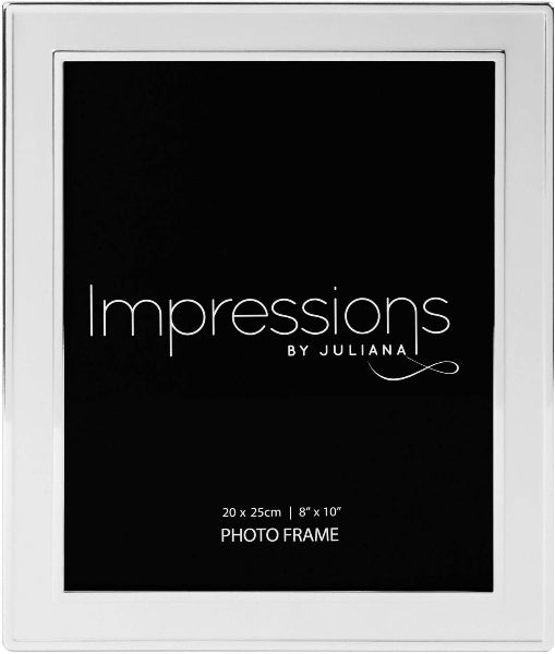 Silver photo frame with 'Impressions by Juliana' branding on a black background