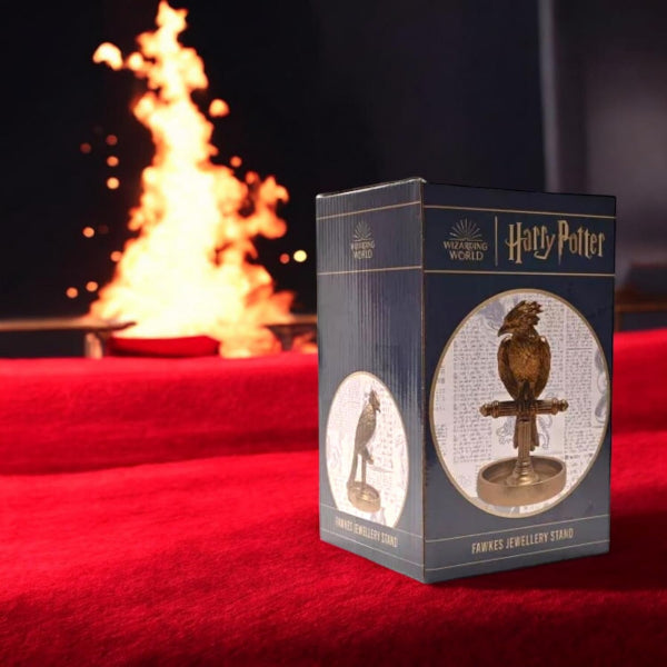 Harry Potter jewelry box with a fire in the background