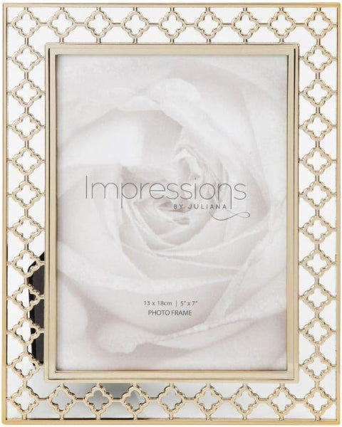 Decorative gold photo frame with a rose design inside, branded 'Impressions by Juliana'.