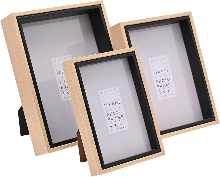 Impressions iFrame Gold Finish Set of 3 Frames - Wood & Black Two Tone - 4" x 6", 5" x 7" & 6" x 8" Ridged