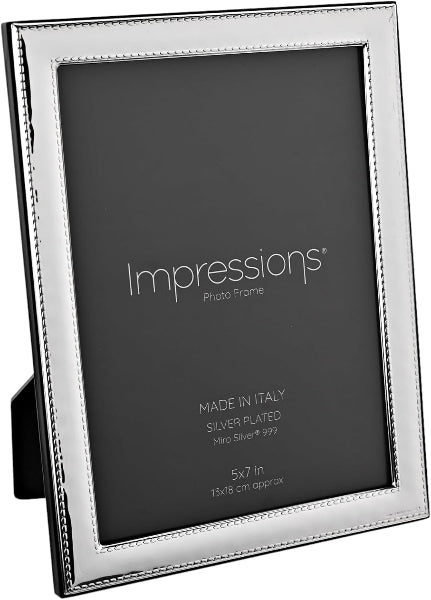 Silver photo frame with 'Impressions' branding on a white background