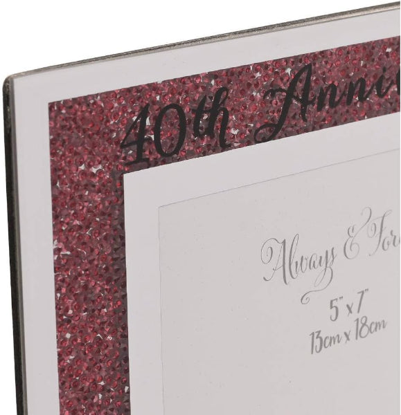 Decorative photo frame with '40th Anniversary' text and pink glitter border.