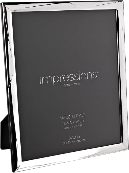 Silver photo frame with 'Impressions' branding on a black background
